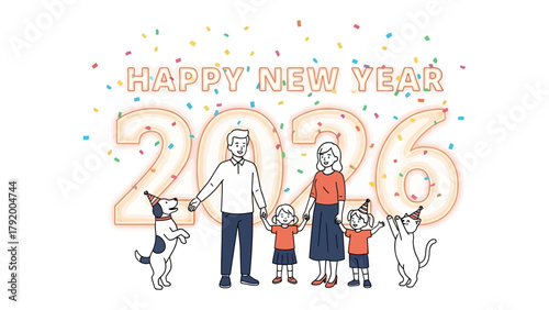 New Year's Family Celebration: A joyful family celebrates the arrival of the New Year, surrounded by festive decorations and good cheer, symbolizing hope and togetherness for the year ahead.