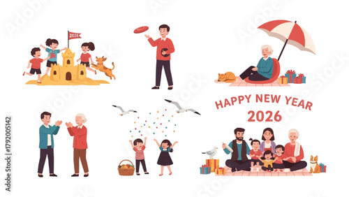 Holiday Fun Scenes: A vibrant collection of images showcases various holiday activities and celebrations. The scenes depict people engaging in joyful moments, conveying the spirit of festive seasons.