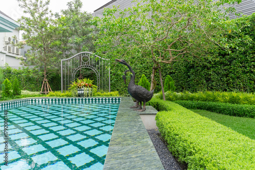 Backyard home patio and swimming pool for leisure lifestyle,