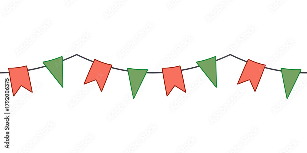 Fototapeta premium Festive Red and Green Bunting Garland Seamless Border