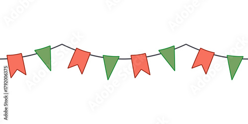 Festive Red and Green Bunting Garland Seamless Border