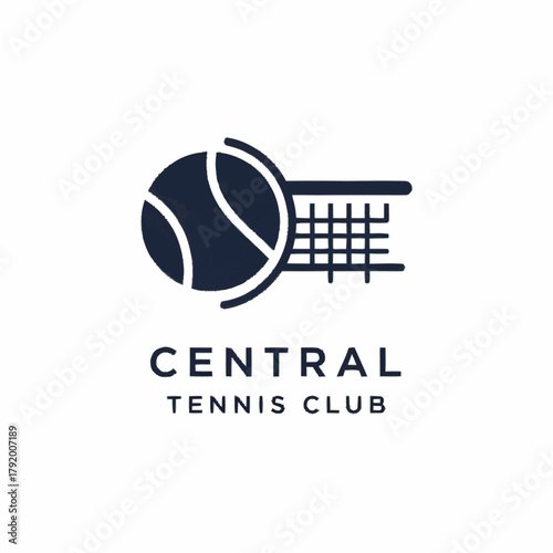 Central Tennis Club Logo Design with Tennis Ball and Net.