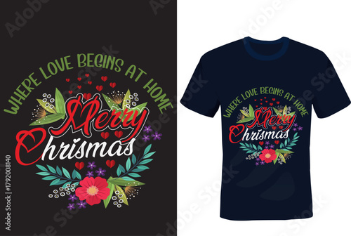 Merry -Christmas- Floral -T-Shirt Design