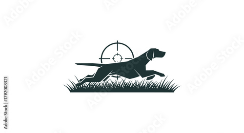 Sleek Silhouette of a Hunting Dog with Target Symbol in a Grassy Field Illustration