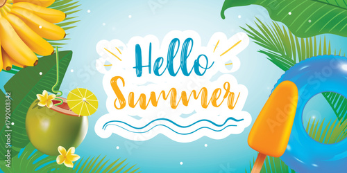 Hello Summer Vector Background Template Design
