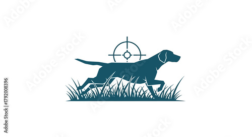 Hunter's Emblem: Silhouette of a Hunting Dog with Crosshair Symbol for Precision Pursuit