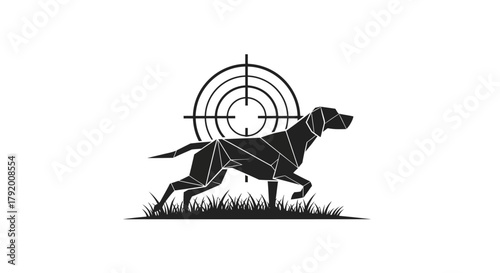 Silhouette dog with a hunting target symbol against a clean white background showcasing a hunting