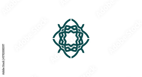 Elegant geometric emblem in turquoise, minimalist design with balanced symmetry, timeless