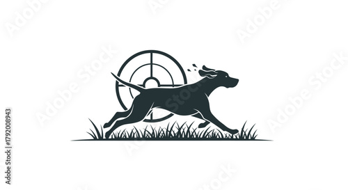 Dynamic hunting dog silhouette logo with target for sports and wildlife enthusiasts