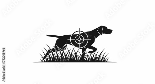 Dog breed illustration with target symbol over body in running posture icon design