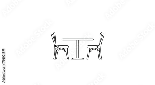 Chairs and tables design for two in a minimalist line art style, suitable for restaurant decor