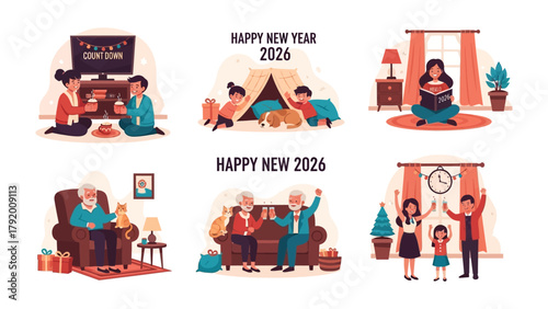 Happy New Year 2026: The image is a mosaic of scenes, with families and individuals engaging in diverse celebratory activities and heartwarming moments. Each vignette embodies the spirit of hope, joy.