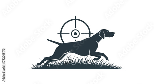 Hunting dog silhouette with a target, conveys precision and tracking skills for game detection
