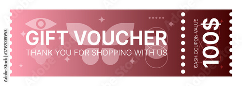 Vector template of 100$ voucher with modern geometric design. Vector coupon with abstract gradient for advertising sales and promotions