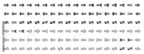 Bidirectional left and right arrows Icons Set Black and  White Outline Directional Symbols Vector Collection.