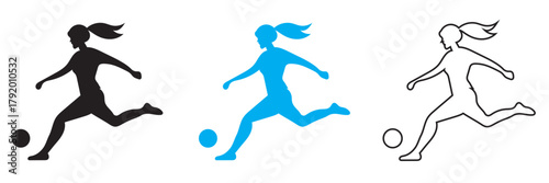 Soccer player icon. Female soccer football player vector illustration. EPS 10