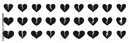 Broken heart, Cracked heart icon collection