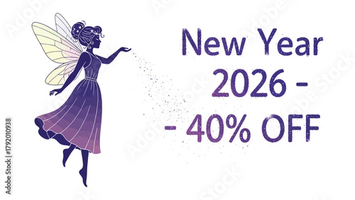 New Year 2026 Promotion: A magical fairy casts a sprinkle of festive cheer, promoting a celebratory New Year 2026 offer with a tempting 40% discount
