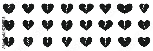 Heart broken vector icons. Set of heart, broken heart symbol icon collection. Broken heart vector icons set cracked symbol heart illustration