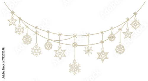 Elegant Golden Snowflake Garland for Festive Celebrations and Holiday Decor, Ideal for Christmas and Winter Themed Designs and Creative Projects