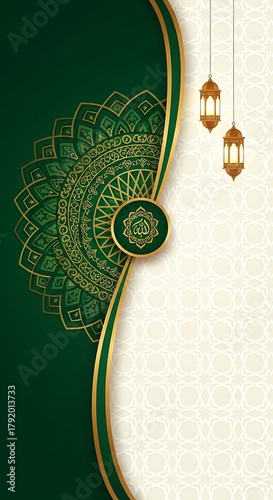 Elegant Islamic Background with Lanterns and Mandala Design for Ramadan Greetings