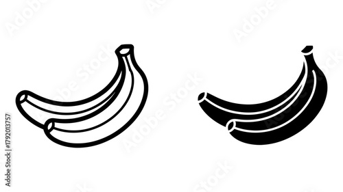 Banana icon set, black outline and solid fill vector illustration. simple fruit graphic for healthy eating, food, and tropical themes