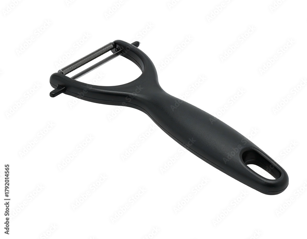 Obraz premium Black handled kitchen peeler, centered