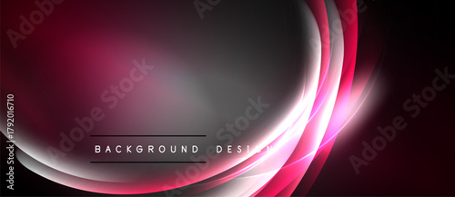Abstract crimson waves blend into gray, creating dynamic background. Text reads background design centered below curves. Smooth gradients dominate composition.