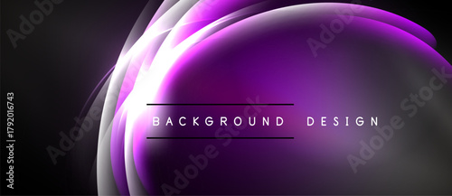 Abstract purple waves create dynamic background. Modern design features glowing light effects, smooth gradients, dark space.