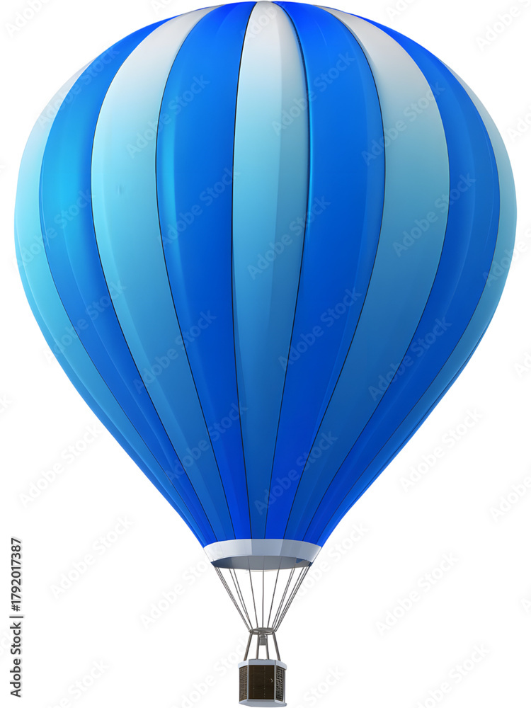 Naklejka premium Blue hot air balloon isolated on transparent background, perfect for travel and adventure design visuals..