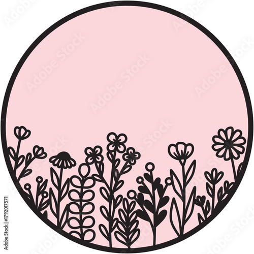 Wildflower meadow round sign svg, flower field frame wreath, laser ready cut files, glowforge cricut cnc xtool lightburn, front door hanger, table or shelf sitter, personalized text, custom monogram