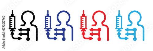 Medical injection or vaccination concept with syringe and human body outline icon isolated on white background