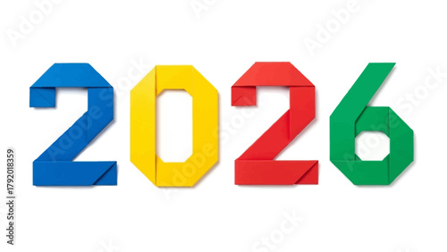 2026: A visual representation of the year 2026 constructed from colorful, geometric shapes. This vibrant design conveys a sense of modernity and forward-thinking.