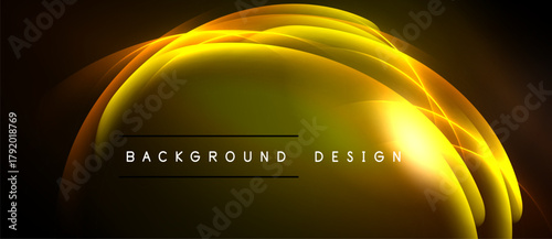 Abstract golden waves form luminous backdrop. Text reads background design. Dark space surrounds bright central element.