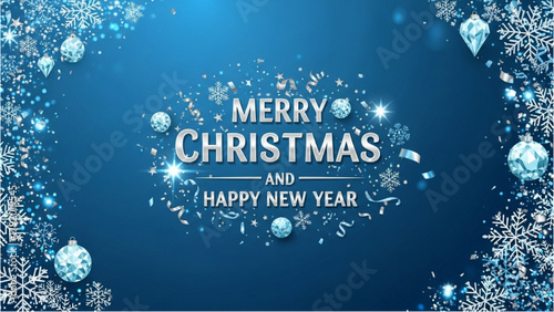 Sparkling holiday greeting with elegant snowflakes and glitter on a vibrant blue background
