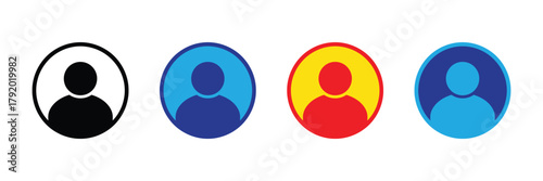 User profile avatar icon set with varying colors, simple flat design vector illustration isolated on white background