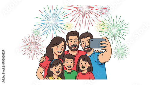 Joyful Family Captures Celebratory Moment: A radiant family, their faces alight with delight, pauses to capture a joyful moment in a selfie.