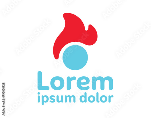 A stylized logo featuring a red flame above a blue circle, with the text 'Lorem ipsum dolor' beneath it.