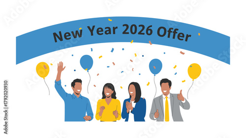 Φωτογραφία New Year 2026 Offer: A festive celebration is in full swing as cheerful individuals come together with balloons and confetti, signifying the joyous start of the new year