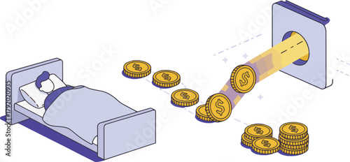 Dream Income Sleep and Earn Money Concept with Coins