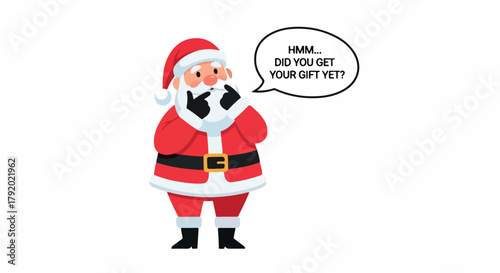 Thoughtful Santa Claus cartoon character asking about your Christmas gift.
