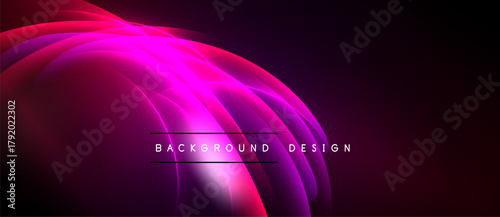 Abstract pink, purple waves over black background. Modern design element, dynamic lighting creates depth. Simple text overlay present.