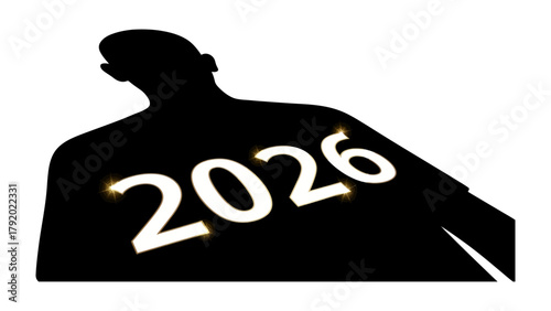 Silhouette of a Vision: A striking black silhouette of a person, symbolizing foresight, bears the luminous year 2026, suggesting vision, future planning, and aspirations.