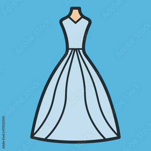 Simple illustration of a light blue wedding dress on a mannequin