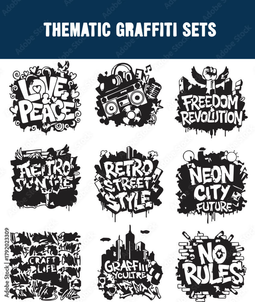 Fototapeta premium Street Culture Graffiti Words Urban Slang and Hip-Hop Typography Pack