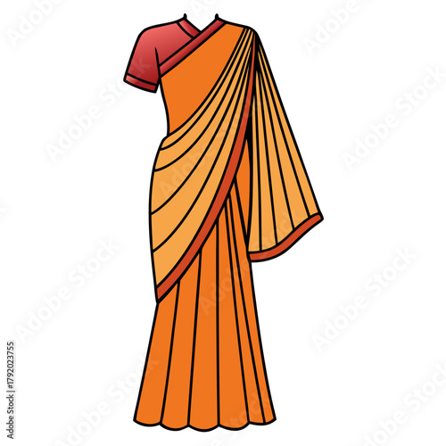 Traditional indian orange saree and blouse illustration