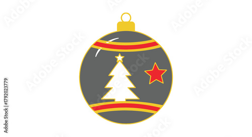 Oval shaped christmas ornament with white tree and red star decoration