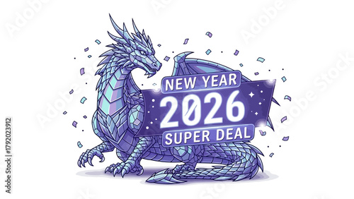 Cuadro en lienzo Celestial Dragon’s New Year Super Deal: A majestic dragon heralds the arrival of the new year, a stunning graphic promoting a super deal with an air of magic and excitement