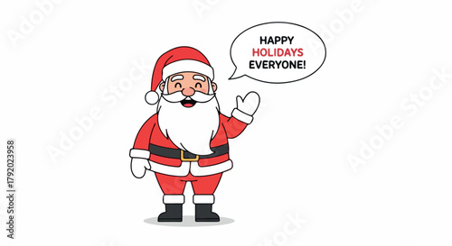 Cheerful Santa Claus cartoon character waving with a holiday greeting.
