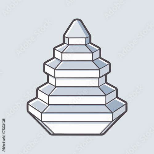 Stylized geometric tiered structure with a pointed top